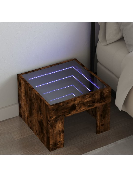 sohvapöytä Infinity LED-valoilla savutammi 40x40x30 cm