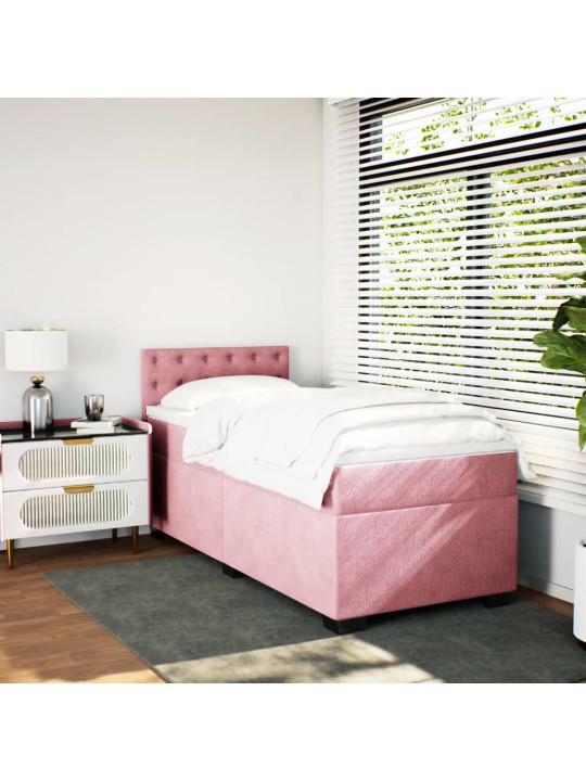 Jenkkisänky patjalla pinkki 90x200 cm sametti