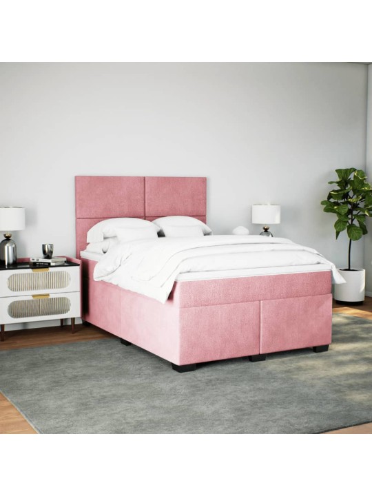 Jenkkisänky patjalla pinkki 140x190 cm sametti
