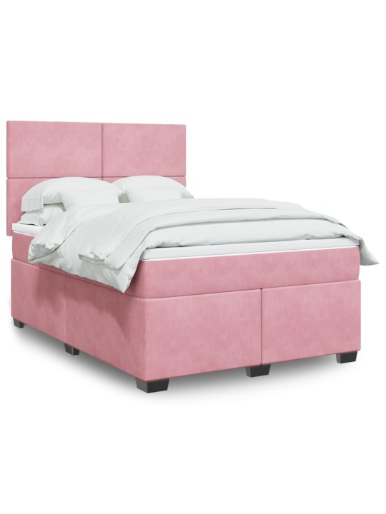 Jenkkisänky patjalla pinkki 140x190 cm sametti