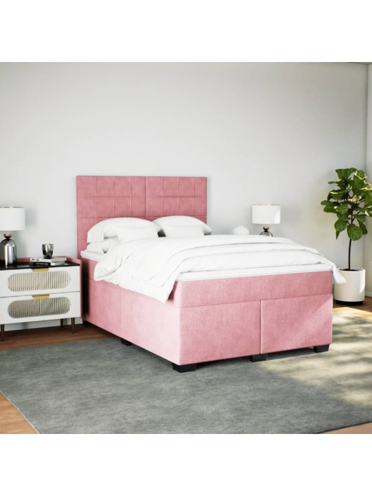 Jenkkisänky patjalla pinkki 140x190 cm sametti