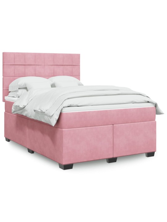 Jenkkisänky patjalla pinkki 140x190 cm sametti