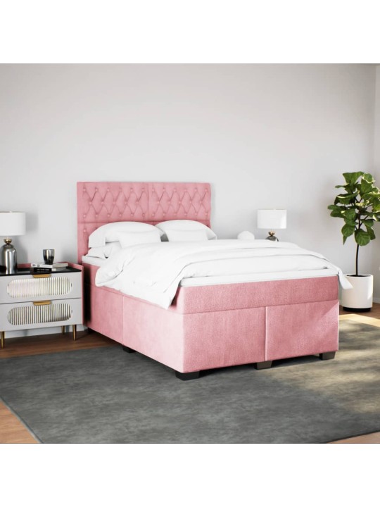 Jenkkisänky patjalla pinkki 140x190 cm sametti