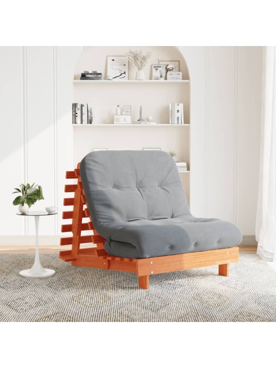 Futon vuodesohva patjalla vahanruskea 80x206x11 cm täysi mänty