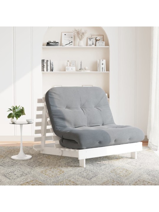 Futon vuodesohva patjalla valkoinen 100x206x11 cm täysi mänty