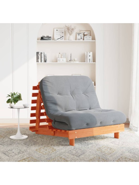 Futon vuodesohva patjalla vahanruskea 100x206x11 cm täysi mänty