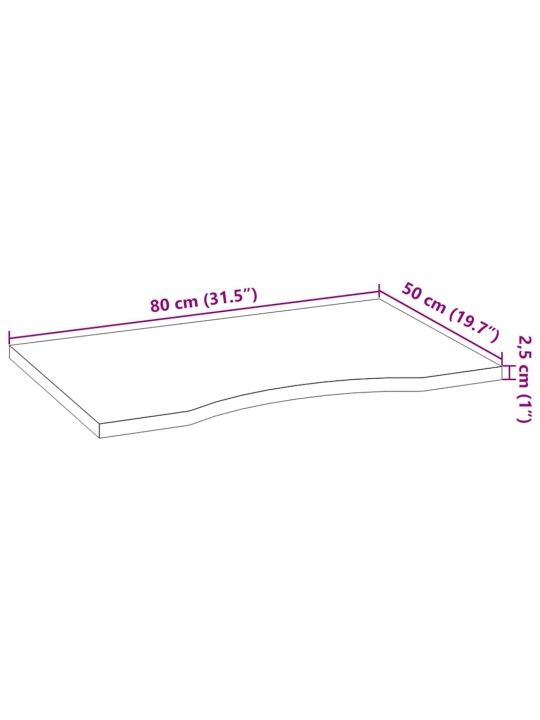 Käsittelemätön pöytätaso 80x50x2,5 cm tammi suorakulmainen