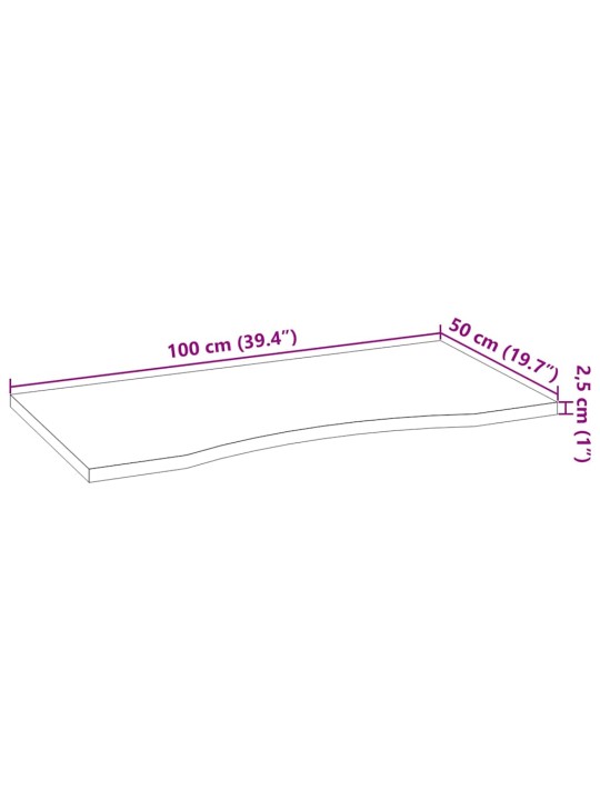 Käsittelemätön pöytätaso 100x50x2,5 cm tammi suorakulmainen