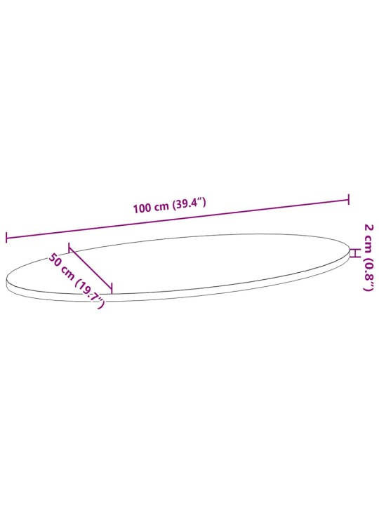 Pöytälevy vaaleanruskea 100x50x2 cm massiivipuu tammi soikea