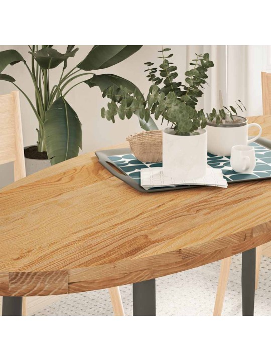 Pöytälevy vaaleanruskea 140x60x4 cm massiivipuu tammi soikea