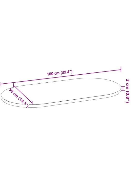 Pöytälevy vaaleanruskea 100x50x2 cm massiivipuu tammi soikea