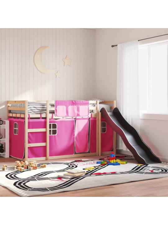 Kerrossänky liukumäellä ja verhoilla pinkki 90x200 cm