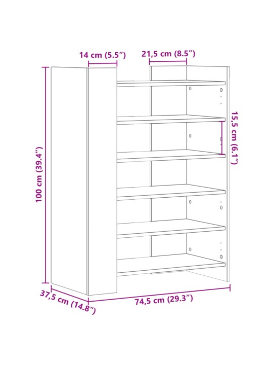 Kenkäkaappi valkoinen 74,5x37,5x100 cm tekninen puu