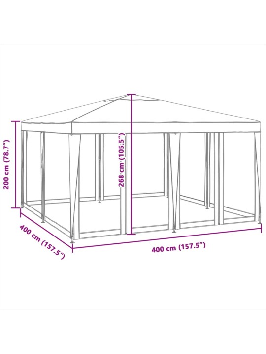 Juhlateltta 8 mesh-sivuseinällä valkoinen 4x4 m hdpe