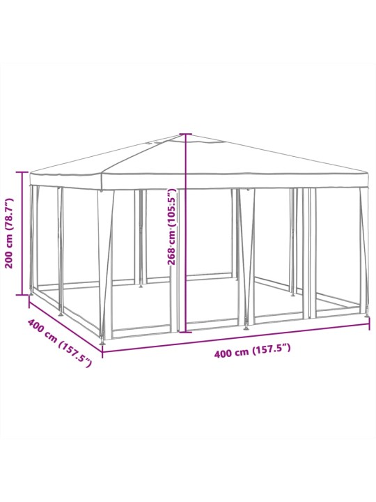 Juhlateltta 8 mesh-sivuseinällä punainen 4x4 m hdpe