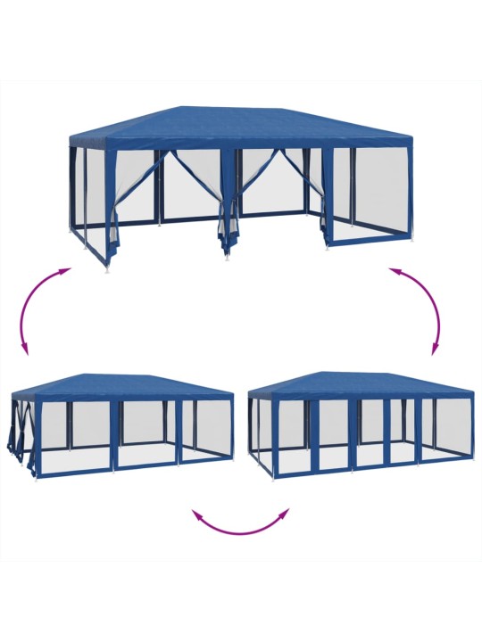 Juhlateltta 10 mesh-sivuseinillä sininen 6x4 m hdpe