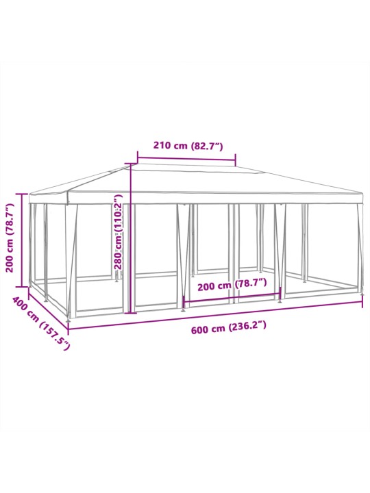 Juhlateltta 10 mesh-sivuseinillä sininen 6x4 m hdpe
