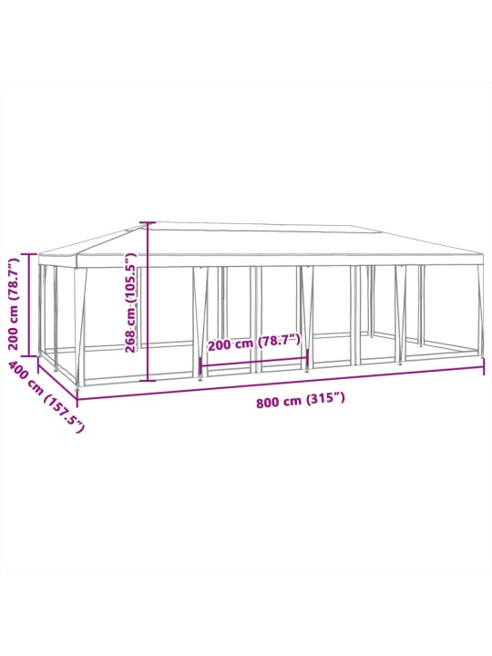 Juhlateltta 12 mesh-sivuseinillä antrasiitti 8x4 m hdpe
