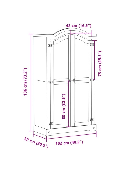 Vaatekaappi Corona valkoinen 102x52x186 cm täysi mänty