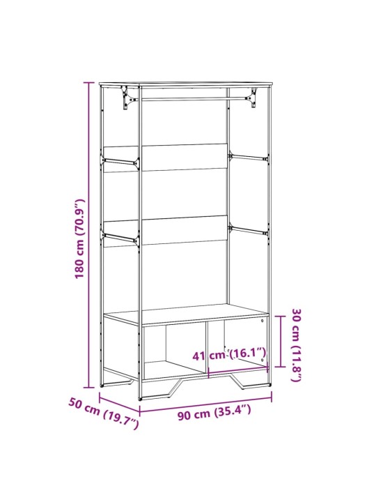 Vaatekaappi musta 90x50x180 cm tekninen puu