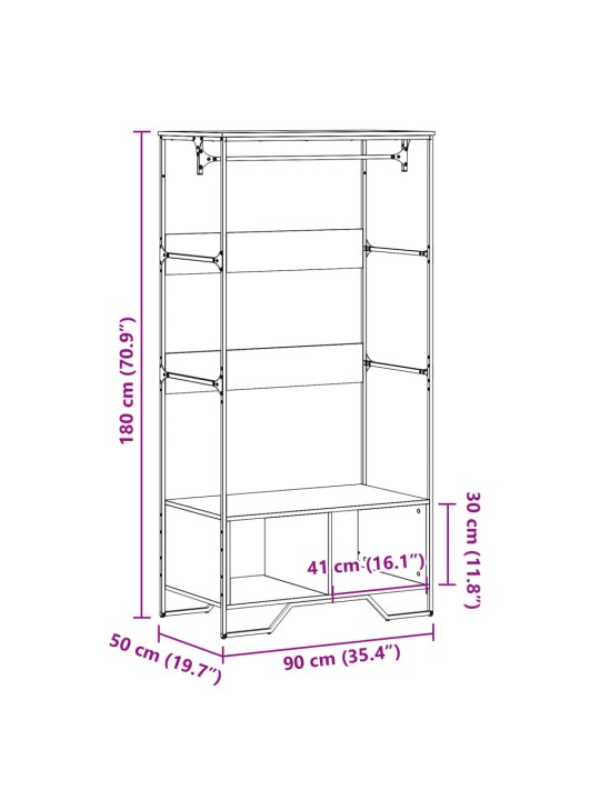 Vaatekaappi ruskea tammi 90x50x180 cm tekninen puu