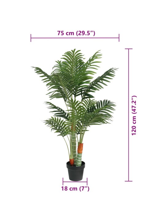 Palmu tekokasvi kolmella rungolla vihreä 120 cm PP