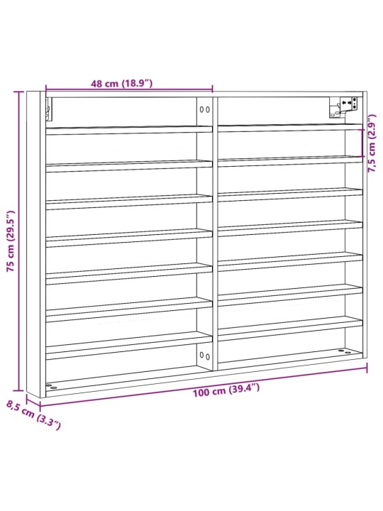 Vitriinikaappi ruskea tammi 100x8,5x75 cm tekninen puu