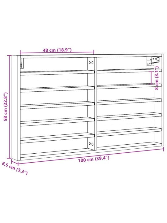 Vitriinikaappi ruskea tammi 100x8,5x58 cm tekninen puu