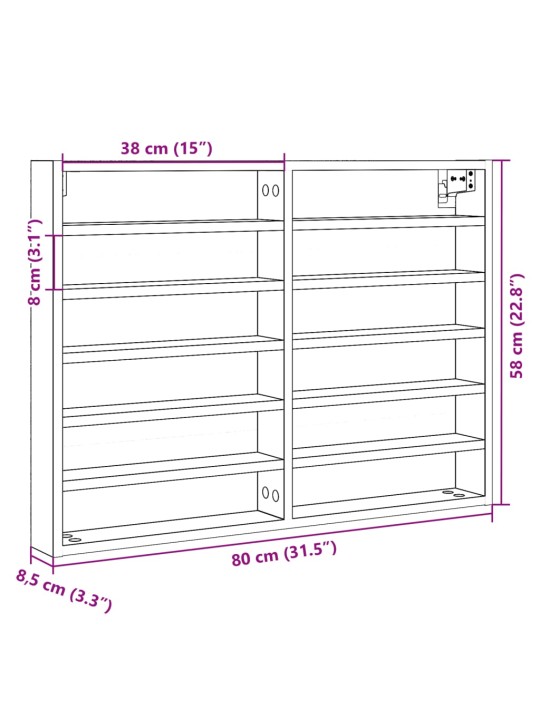 Vitriinikaappi ruskea tammi 80x8,5x58 cm tekninen puu