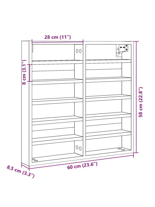 Vitriinikaappi musta 60x8,5x58 cm tekninen puu