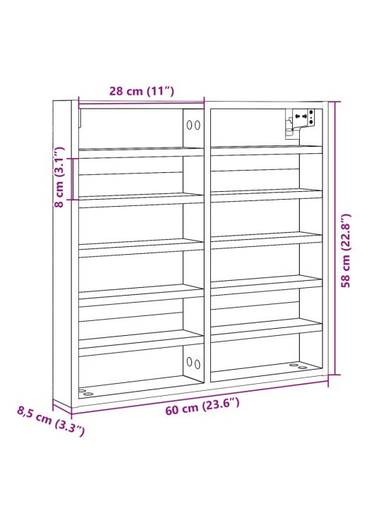 Vitriinikaappi betoninharmaa 60x8,5x58 cm tekninen puu