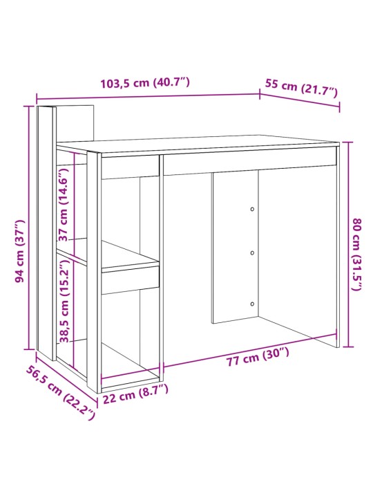 Työpöytä betoninharmaa 103,5x56,5x94 cm tekninen puu