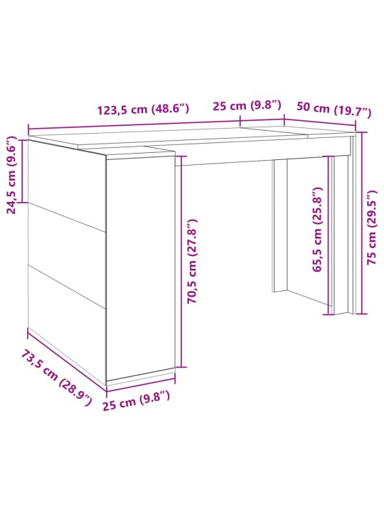 Työpöytä betoninharmaa 123,5x73,5x75 cm tekninen puu