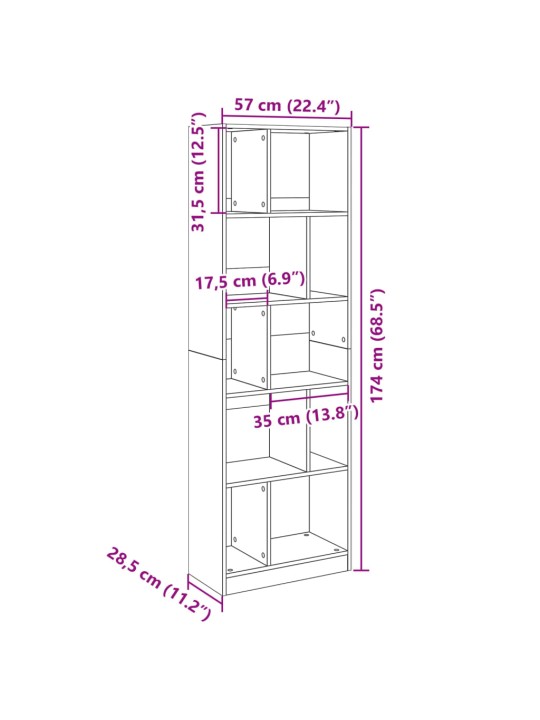 Kirjahylly musta 57x28,5x174 cm tekninen puu