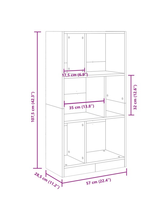 Kirjahylly valkoinen 57x28,5x107,5 cm tekninen puu