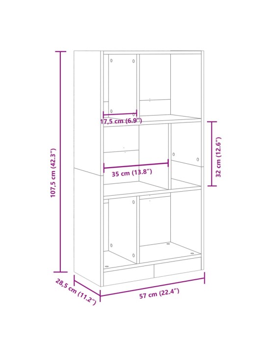 Kirjahylly betoninharmaa 57x28,5x107,5 cm tekninen puu