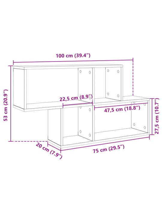 Seinähylly betoninharmaa 100x20x53 cm lastulevy