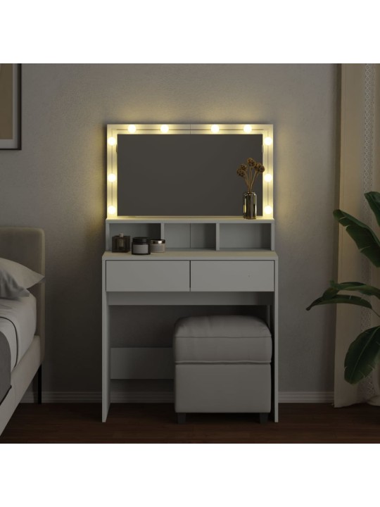 Vidaxl peilipöytä led-valoilla valkoinen 80x41x134,5 cm