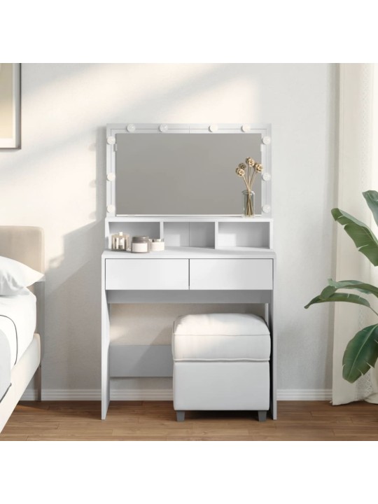 Vidaxl peilipöytä led-valoilla valkoinen 80x41x134,5 cm