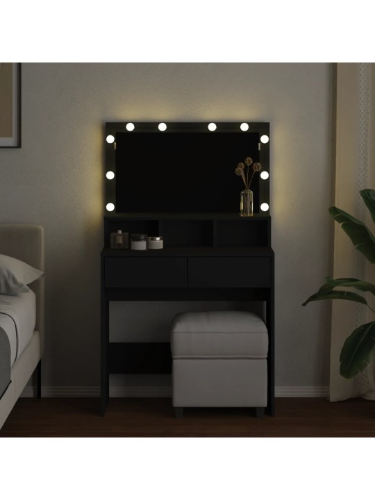 Peilipöytä LED-valoilla musta 80x41x134,5 cm