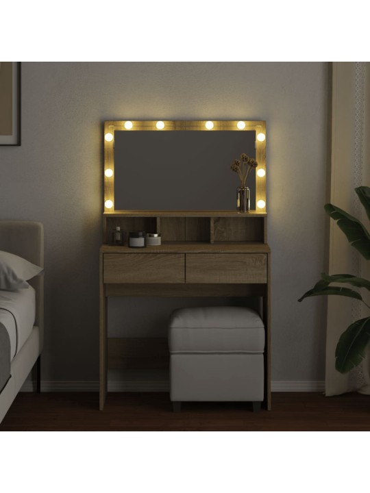 Peilipöytä LED-valoilla Sonoma-tammi 80x41x134,5 cm