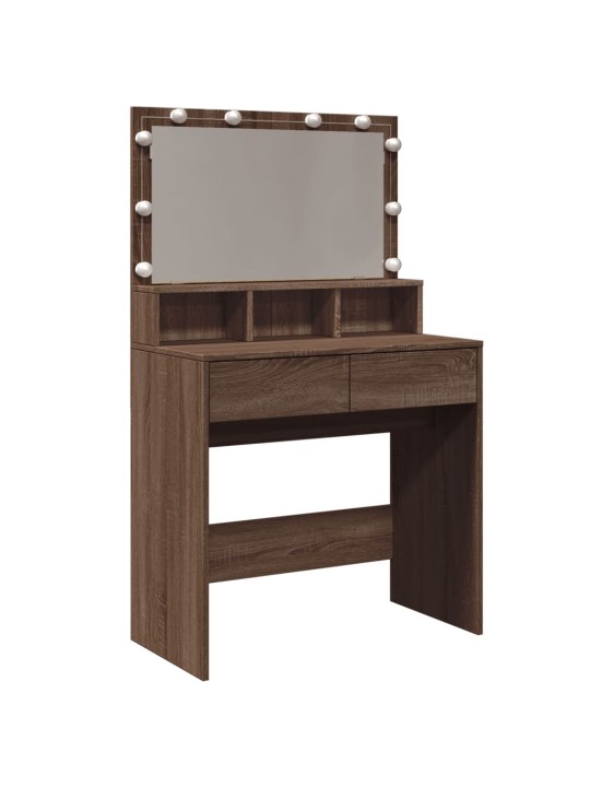 Peilipöytä LED-valoilla ruskea tammi 80x41x134,5 cm