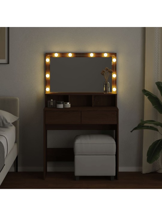 Peilipöytä LED-valoilla ruskea tammi 80x41x134,5 cm