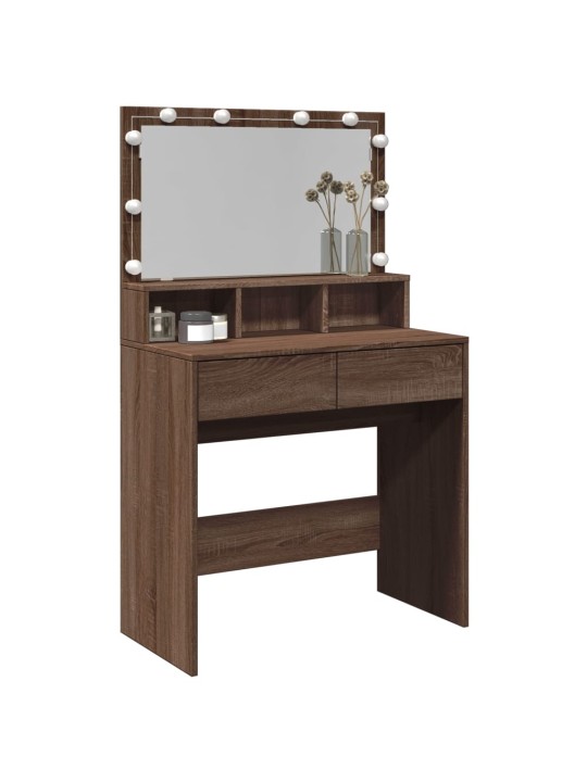 Peilipöytä LED-valoilla ruskea tammi 80x41x134,5 cm