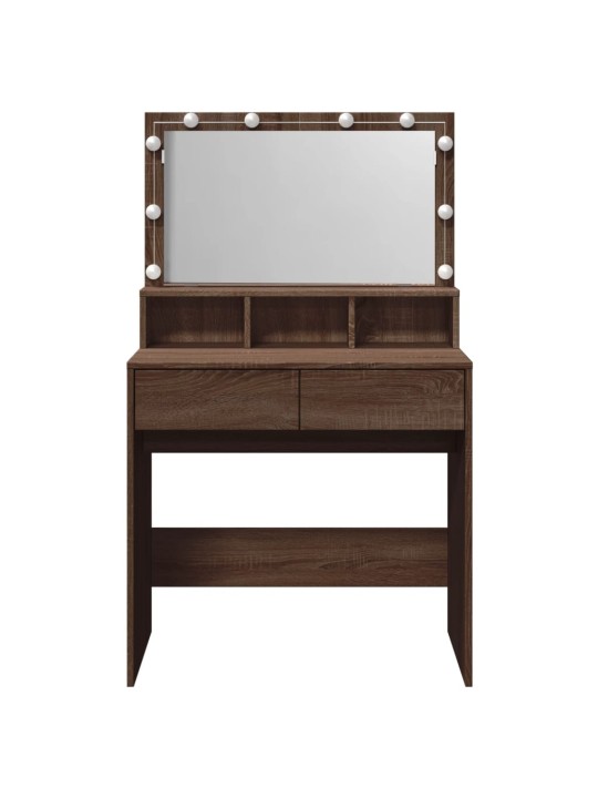 Peilipöytä LED-valoilla ruskea tammi 80x41x134,5 cm