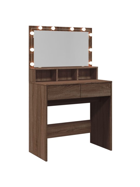 Peilipöytä LED-valoilla ruskea tammi 80x41x134,5 cm