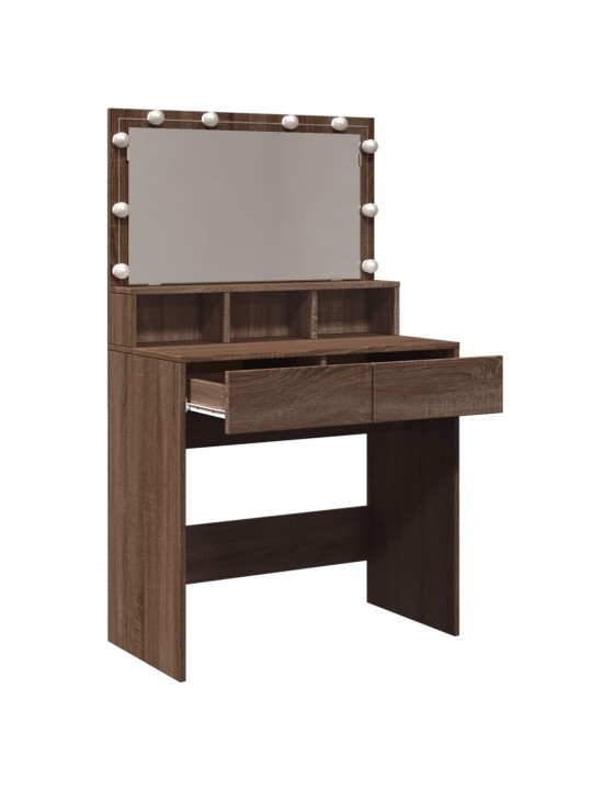 Peilipöytä LED-valoilla ruskea tammi 80x41x134,5 cm