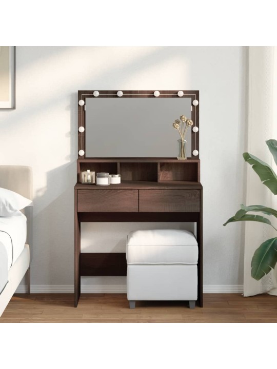 Peilipöytä LED-valoilla ruskea tammi 80x41x134,5 cm