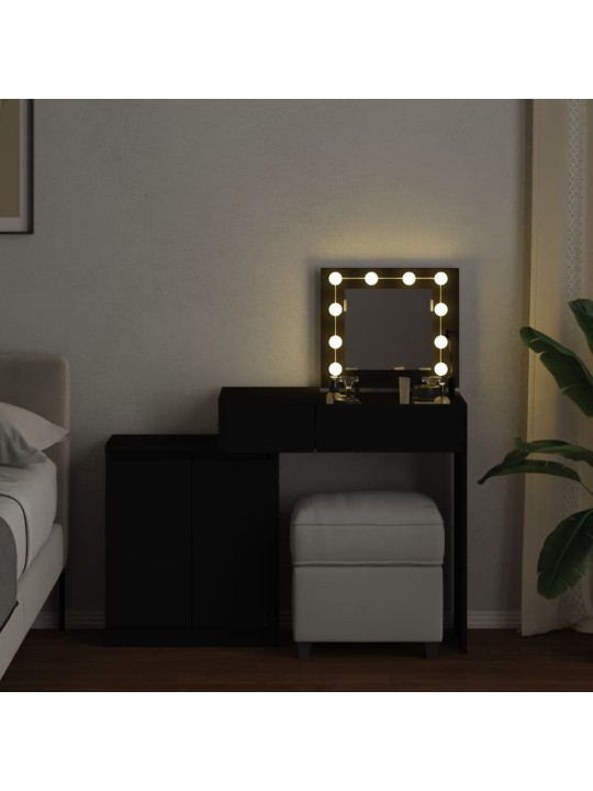 Peilipöytä LED-valoilla musta 115x37x110,5 cm