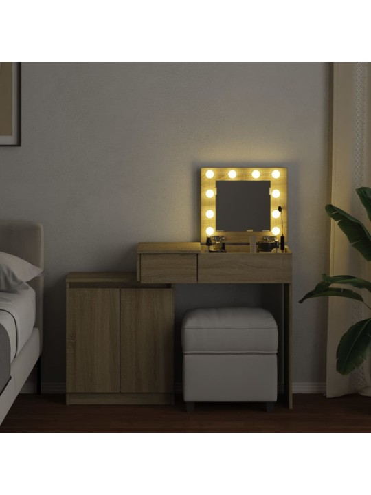 Peilipöytä LED-valoilla Sonoma-tammi 115x37x110,5 cm